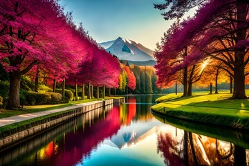 Fototapeta premium sunset over the river Generated Ai