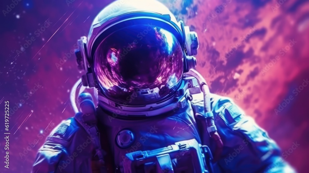 Sticker astronaut exploring deep space