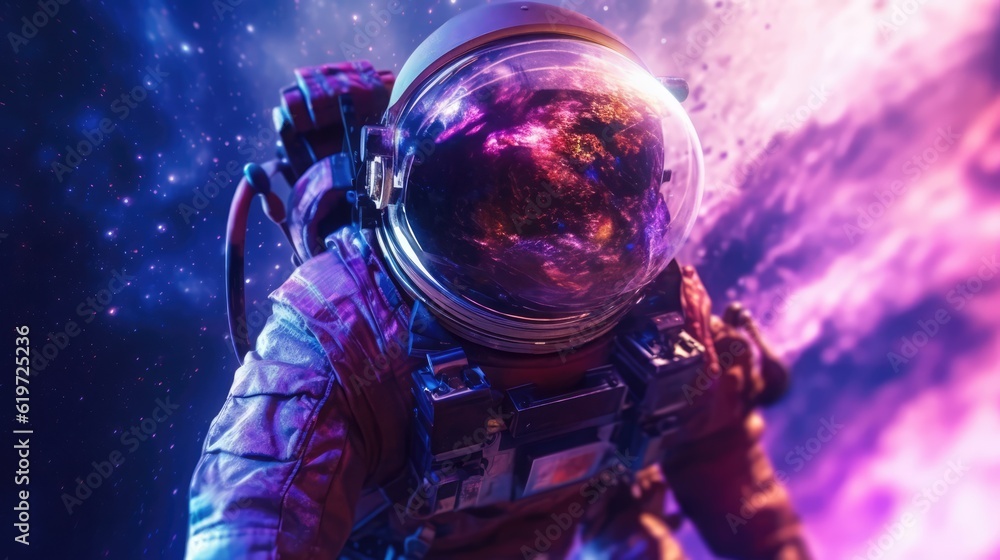 Sticker astronaut exploring deep space