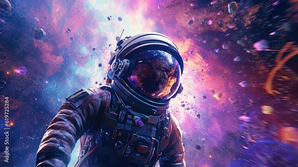 Sticker astronaut exploring deep space