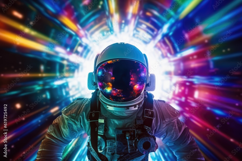 Sticker astronaut exploring deep space