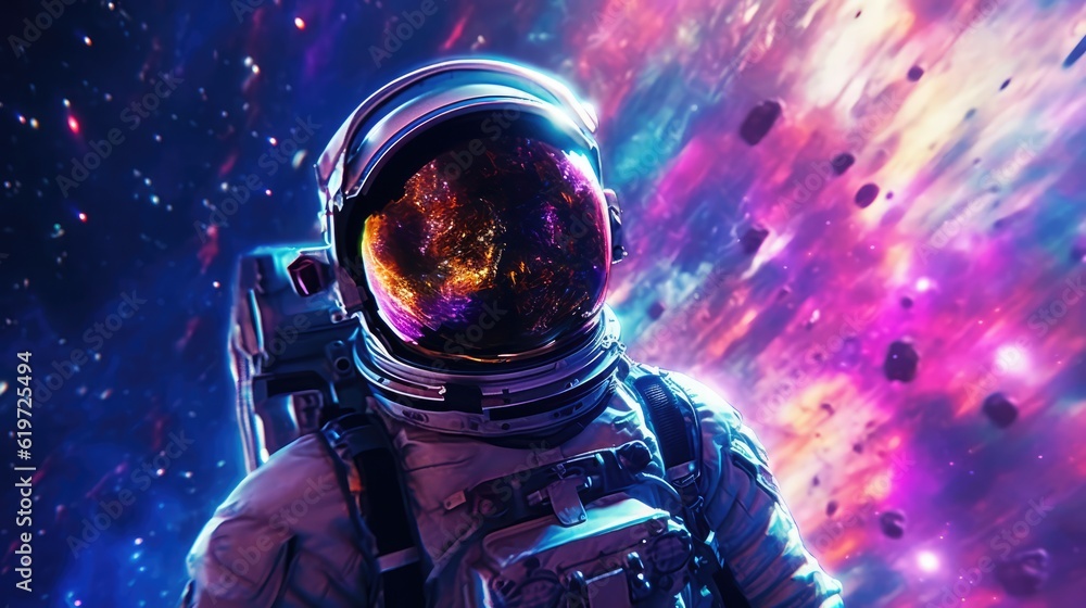 Sticker astronaut exploring deep space