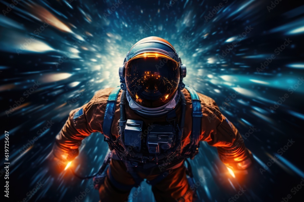 Sticker astronaut exploring deep space
