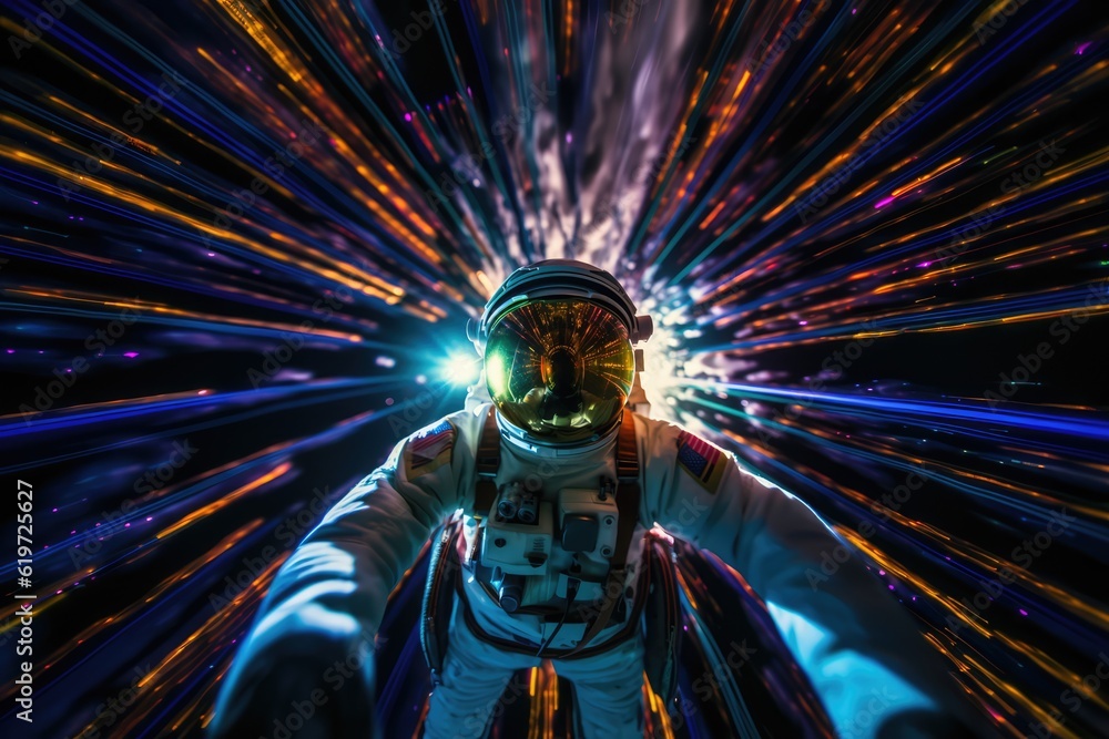 Sticker astronaut exploring deep space