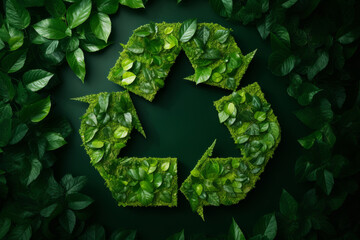 Recycling symbol made from nature, green leaves and plants