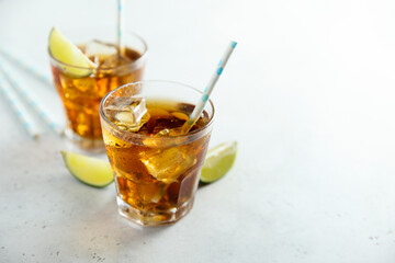Refreshing soda cocktail with fresh lime