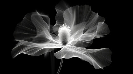 Monochrome x-ray image of a ethereal flower on black. Fantasy mystical blossom. Generative AI - obrazy, fototapety, plakaty