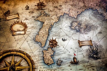 Fototapeta na wymiar Old antique nautical treasure map on white background Generative AI 