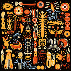 Hand drawn doodle African seamless pattern.   illustration with tribal elements.   