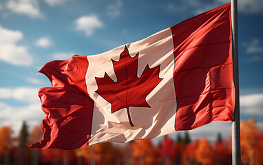 canadian flag waving in wind