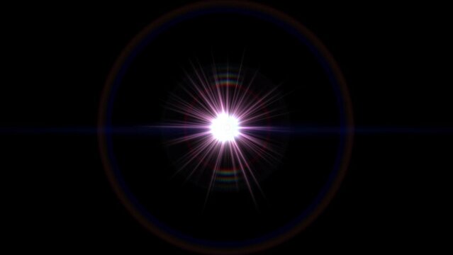 Lens flare growing and receding on black background. Versatile abstract background/ overlay/ transition.