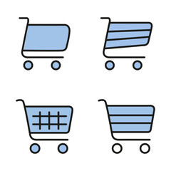 Vector flat illustration. A set of icons of shopping baskets of different shapes. Blue collection. Suitable for online store, stickers and as an independent drawing.