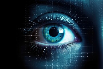 Robot's eye fills the frame. Generative AI