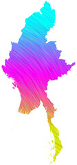 Myanmar map in colorful halftone gradients. Future geometric patterns of lines abstract on transparent background.
