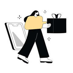 woman holding a gift box, online shopping concept vector illustration