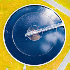 Sewage treatment plant from above. Grey water recycling. Waste management theme. Ecology and environment in European Union. - 619732440