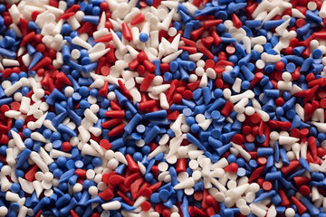 confetti in red white blue colors and confetti. american independence day 