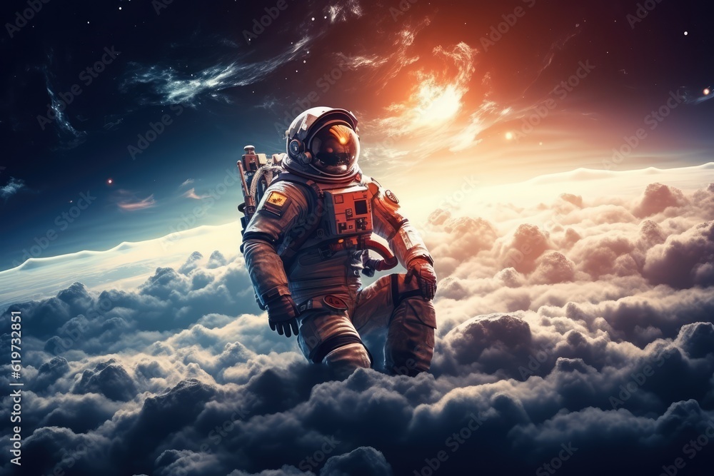 Sticker astronaut exploring other worlds in outer space