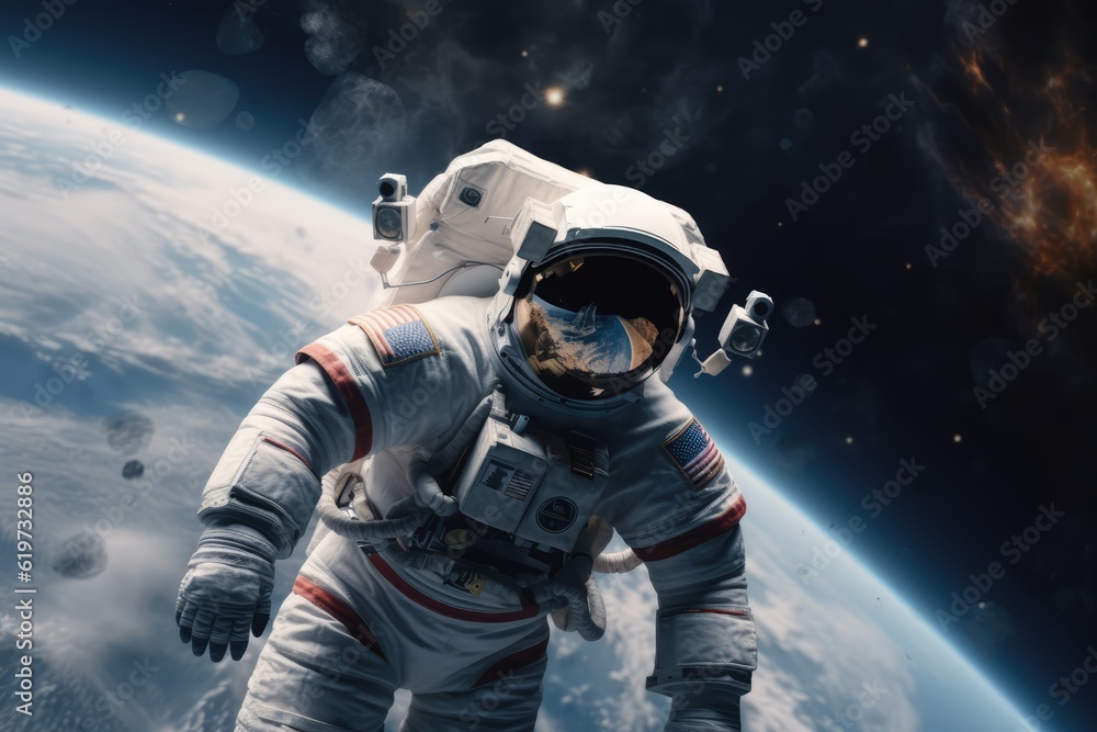 Sticker astronaut exploring other worlds in outer space