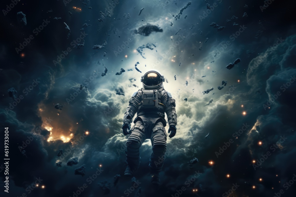 Sticker astronaut exploring other worlds in outer space