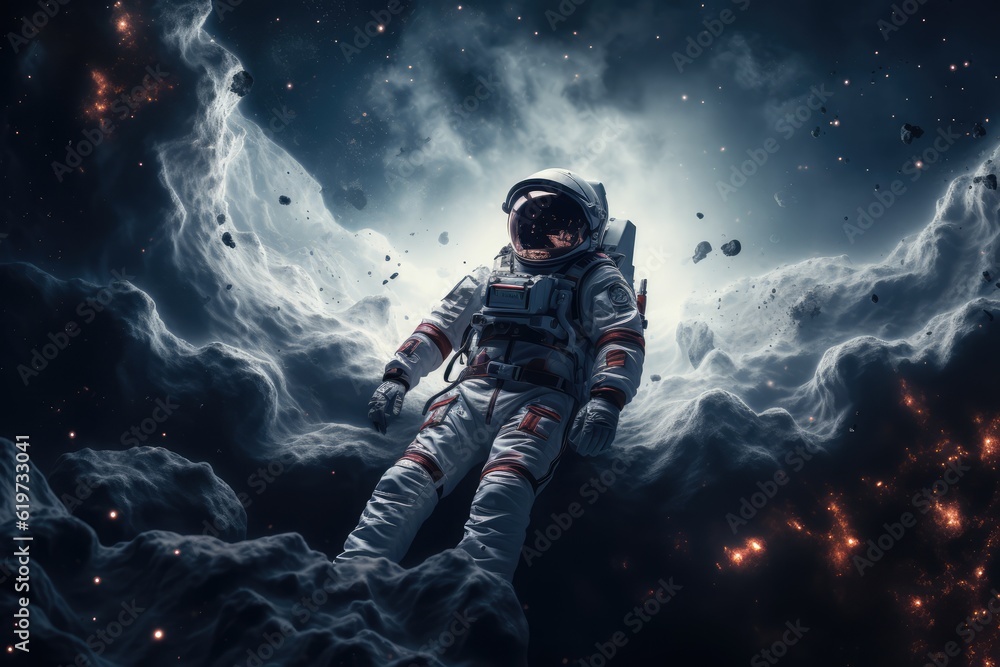 Sticker astronaut exploring other worlds in outer space