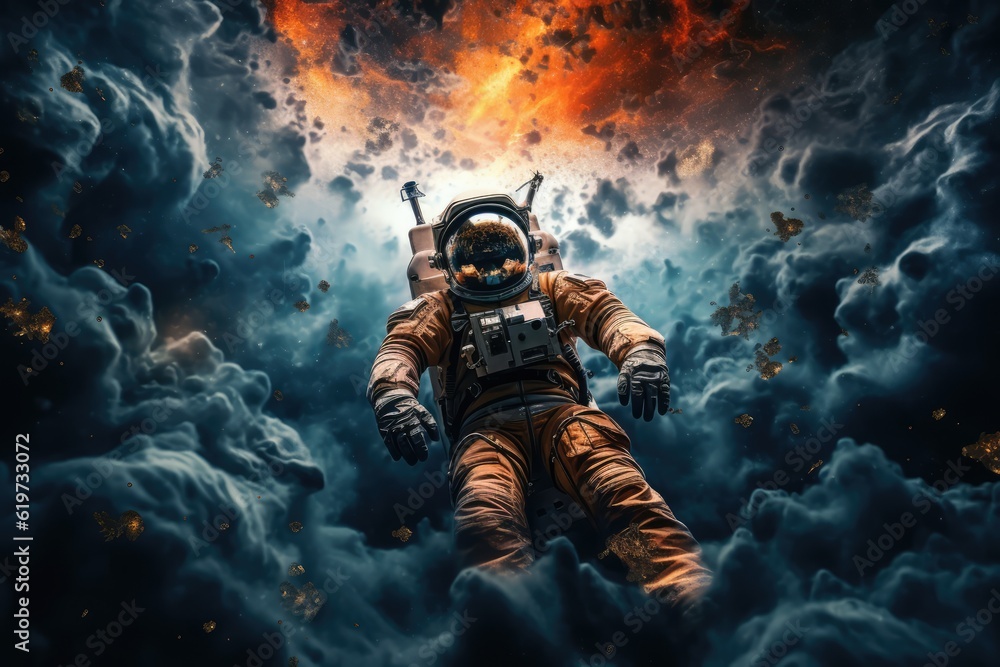 Sticker astronaut exploring other worlds in outer space