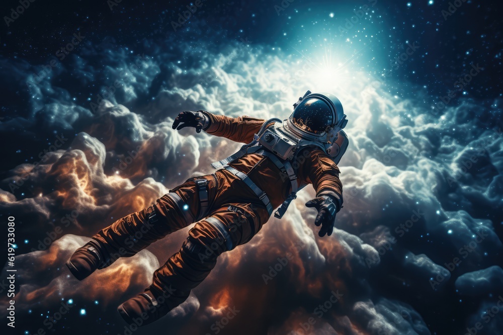 Sticker astronaut exploring other worlds in outer space