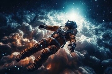 Astronaut  exploring other worlds in outer space