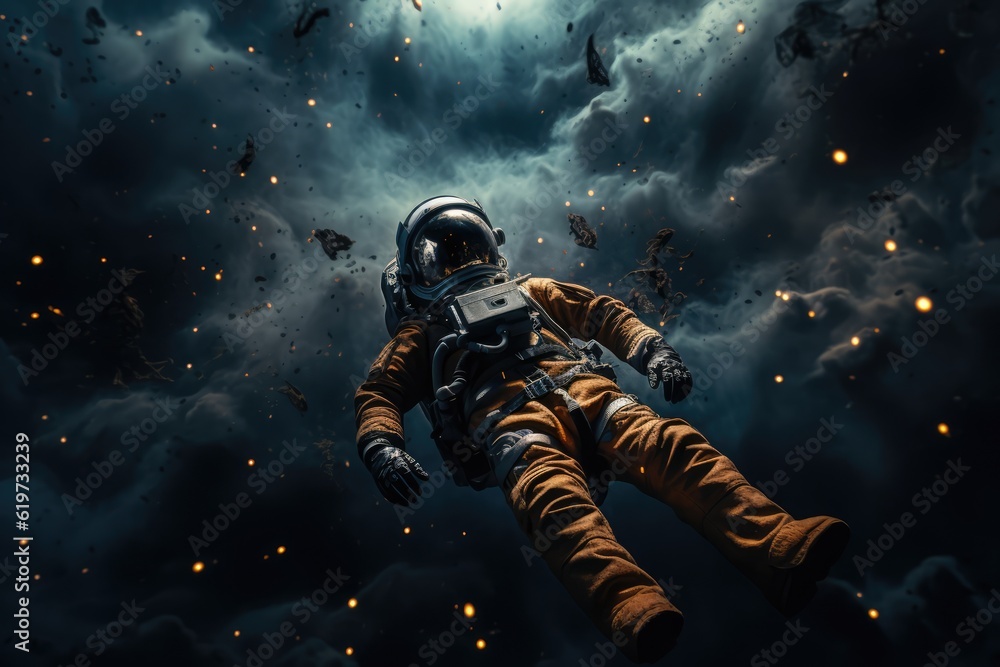 Sticker astronaut exploring other worlds in outer space