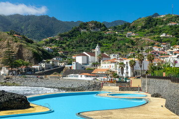 Seawater coastal pool in the village of Porto da Cruz, Madeira island, Portugal