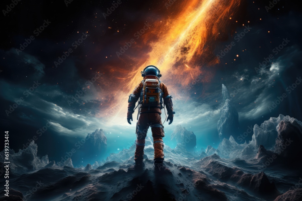 Wall mural astronaut exploring other worlds in outer space