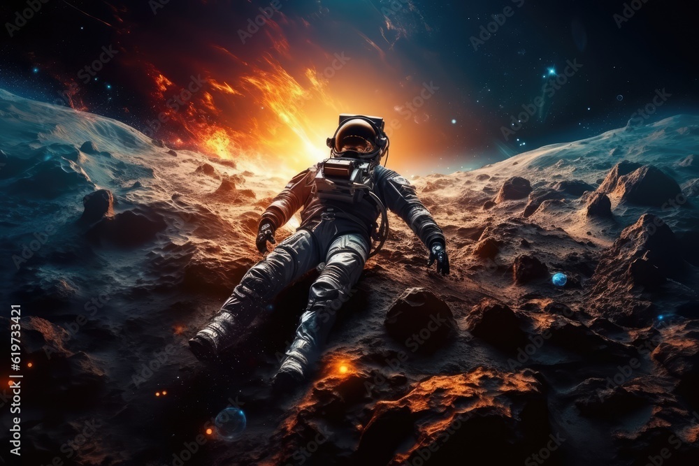 Wall mural astronaut exploring other worlds in outer space