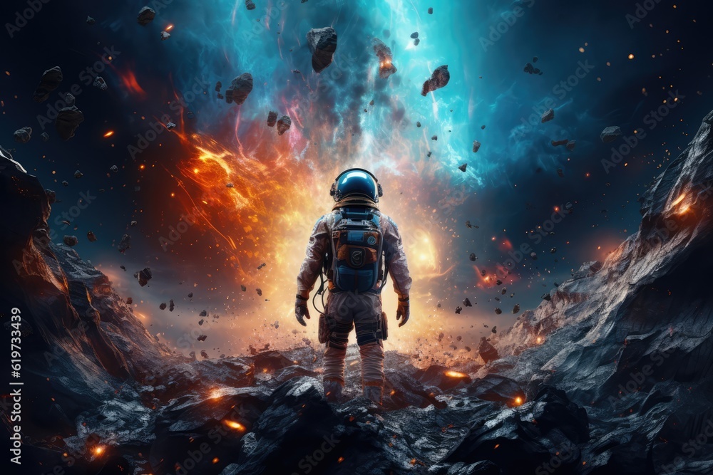 Wall mural astronaut exploring other worlds in outer space