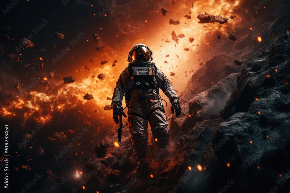Wall mural astronaut exploring other worlds in outer space
