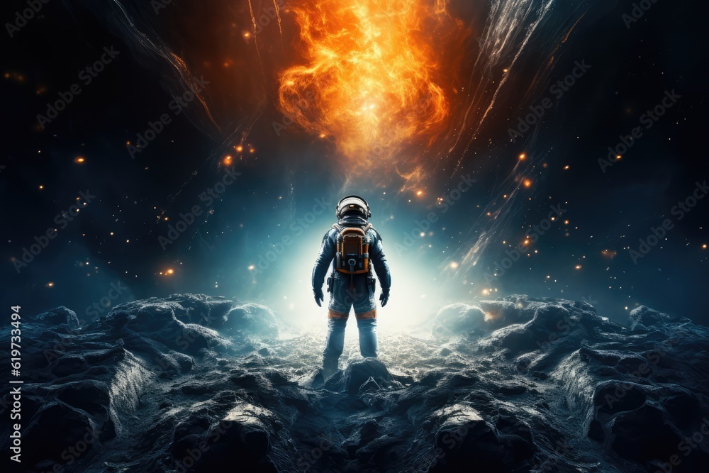 Wall mural astronaut exploring other worlds in outer space