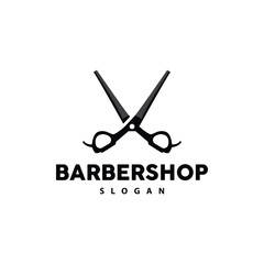 Barbershop Logo, Scissors Vector, Retro Vintage Minimalist Typography Ornament Design