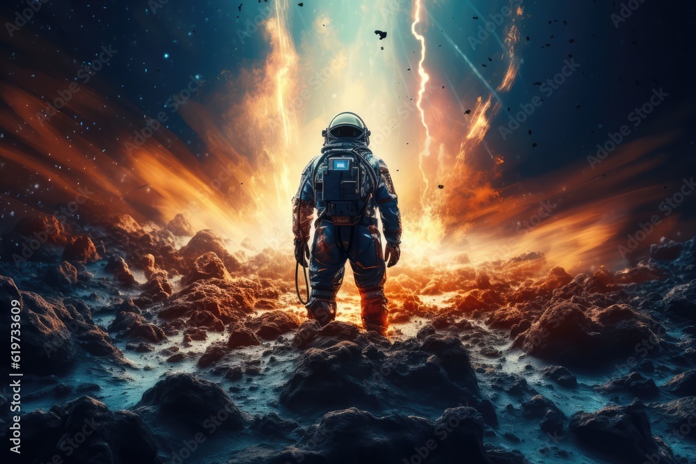 Wall mural astronaut exploring other worlds in outer space