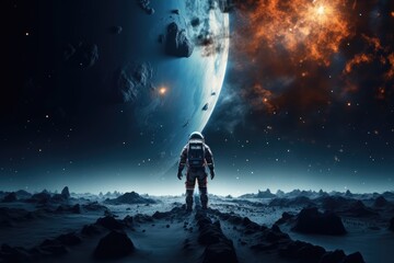 Astronaut  exploring other worlds in outer space