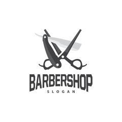 Barbershop Logo, Scissors Vector, Retro Vintage Minimalist Typography Ornament Design
