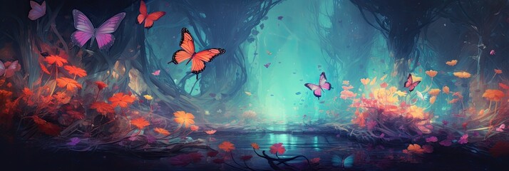 Fototapeta na wymiar A Surreal Masterpiece - Illustrating the Butterfly World Background - Infused with Romanticism, Rendered in Octane Colorful Wallpaper created with Generative AI Technology