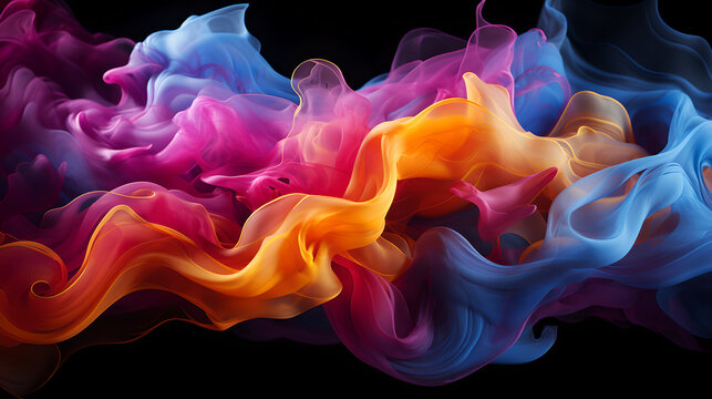Singular intricately flowing colored smoke stream.