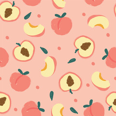 peach seamless cute pattern. For backdrop, wrapping paper, fabric, wallpaper. fashion prints. Printing with in hand drawn style Pastel background.