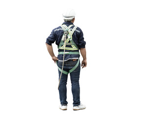 Back view of Construction worker in safety jacket ,Safety Reflective Vest and safety helmet.