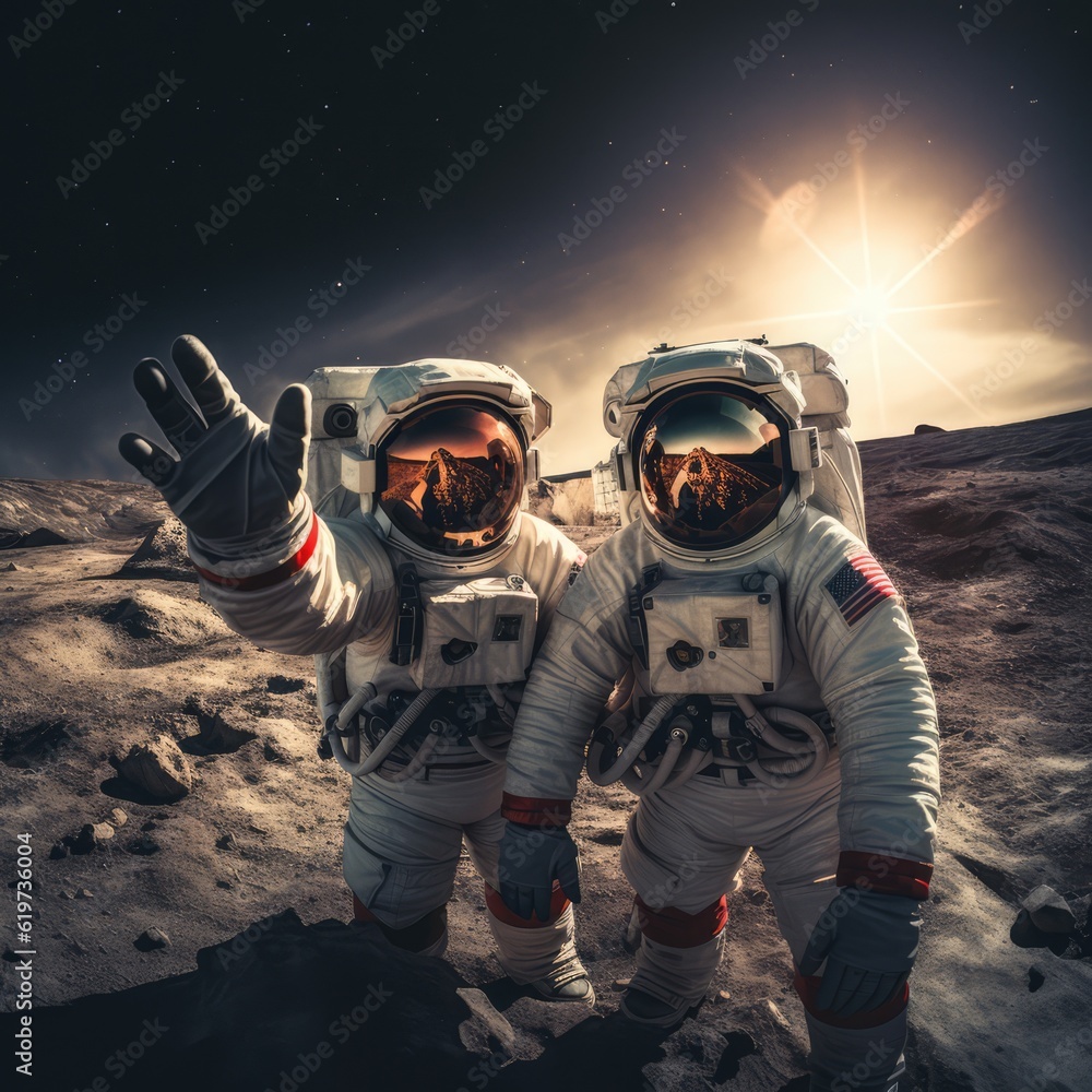 Sticker astronauts exploring deep space
