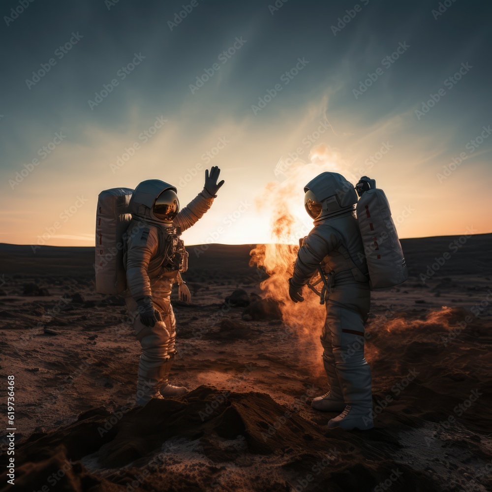 Poster astronauts exploring deep space