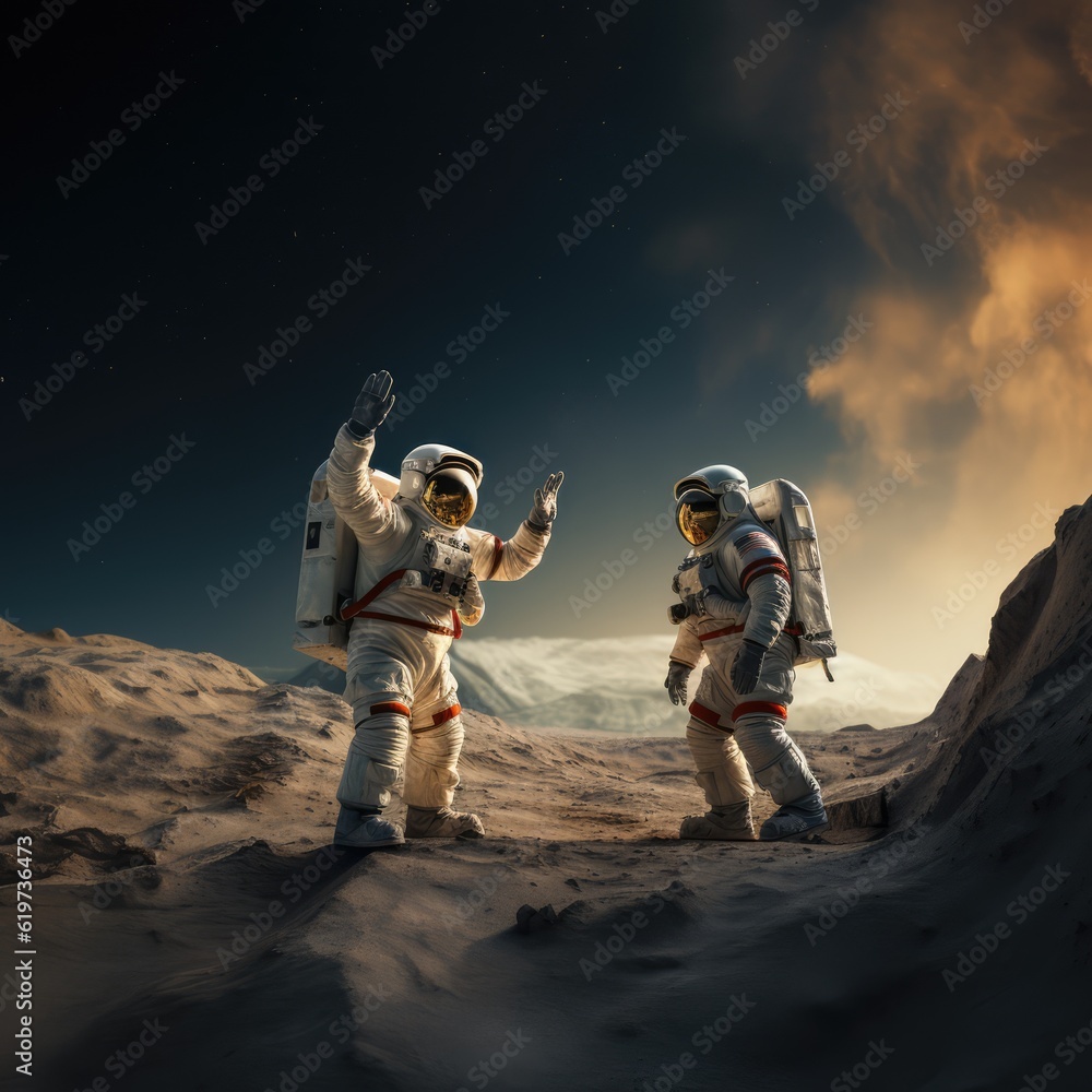 Sticker astronauts exploring deep space