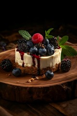 AI generated illustration of a delicious cheesecake with fresh berries