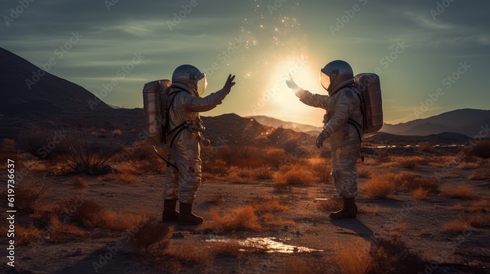 Poster astronauts exploring deep space