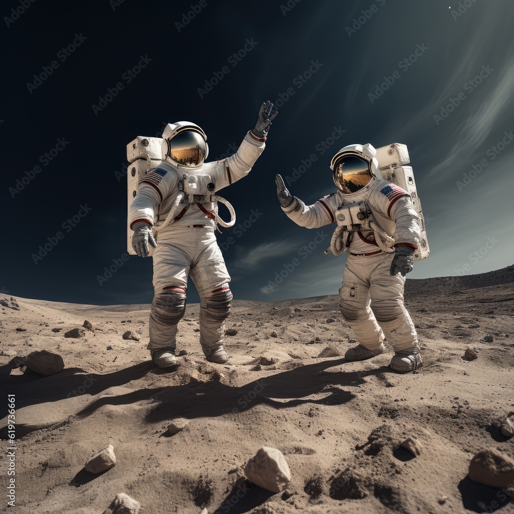 Poster astronauts exploring deep space