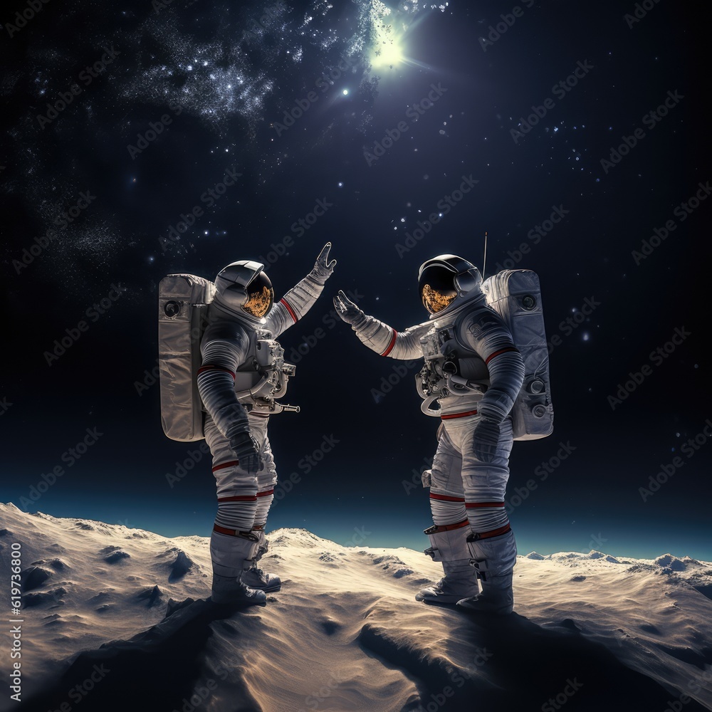 Sticker astronauts exploring deep space